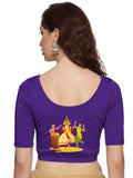 Women Back Printed Stretchable Half Sleeve Blouse U083 Purple