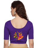 Women Back Printed Stretchable Half Sleeve Blouse U086 Purple