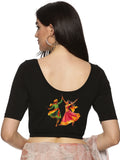 Women Back Printed Stretchable Half Sleeve Blouse U086 Black
