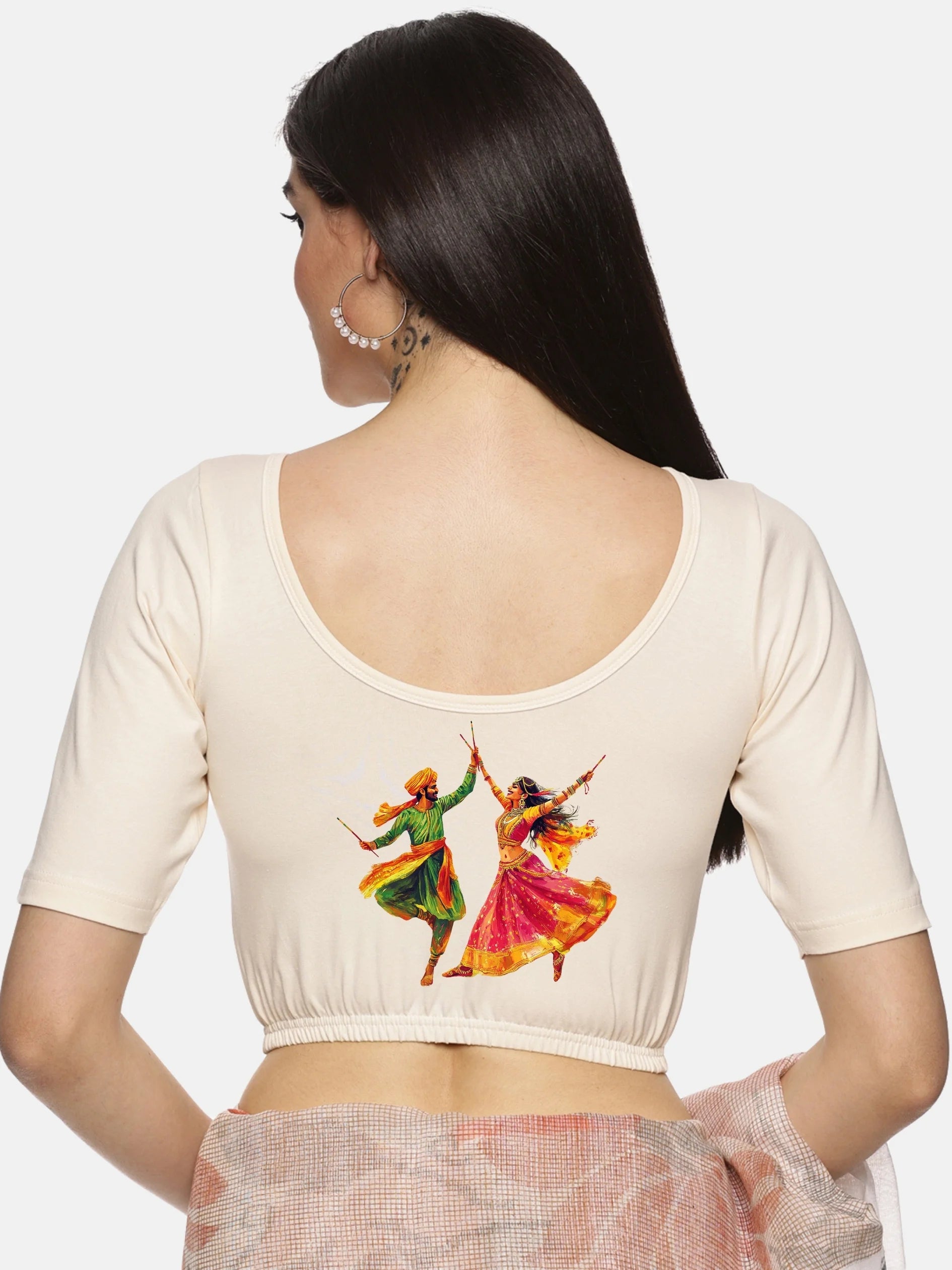 Women Back Printed Stretchable Blouse U086 - notyetbyus