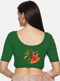 Women Back Printed Stretchable Half Sleeve Blouse U086 Bottle Green