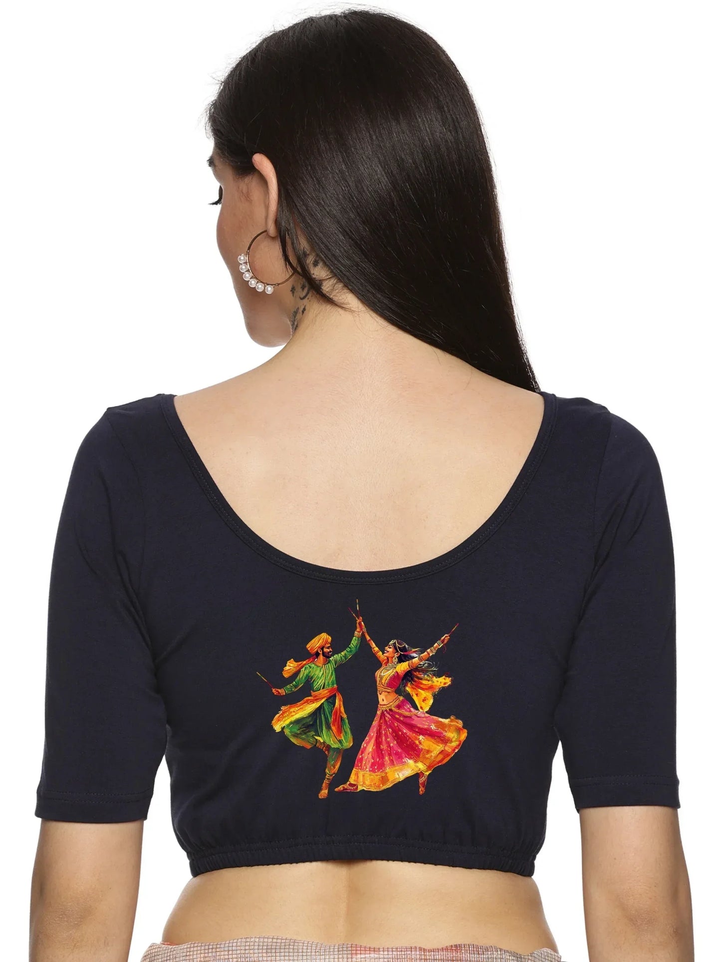 Women Back Printed Stretchable Blouse U086 - notyetbyus