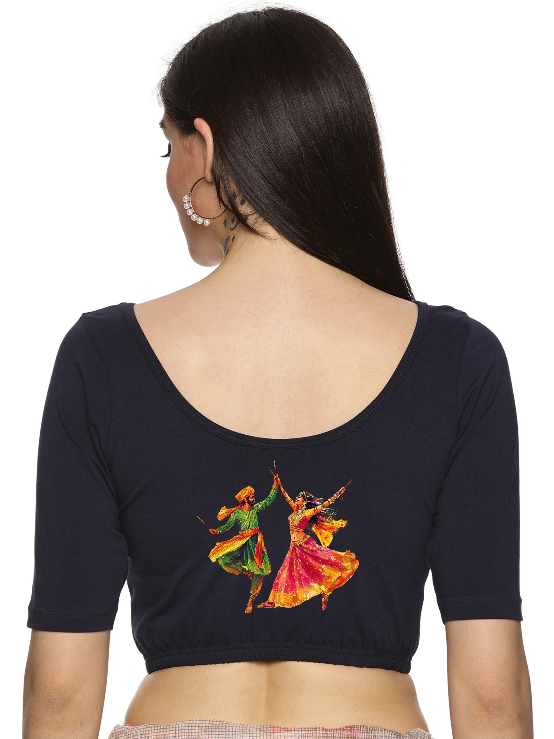 Women Back Printed Stretchable Blouse U086 - notyetbyus
