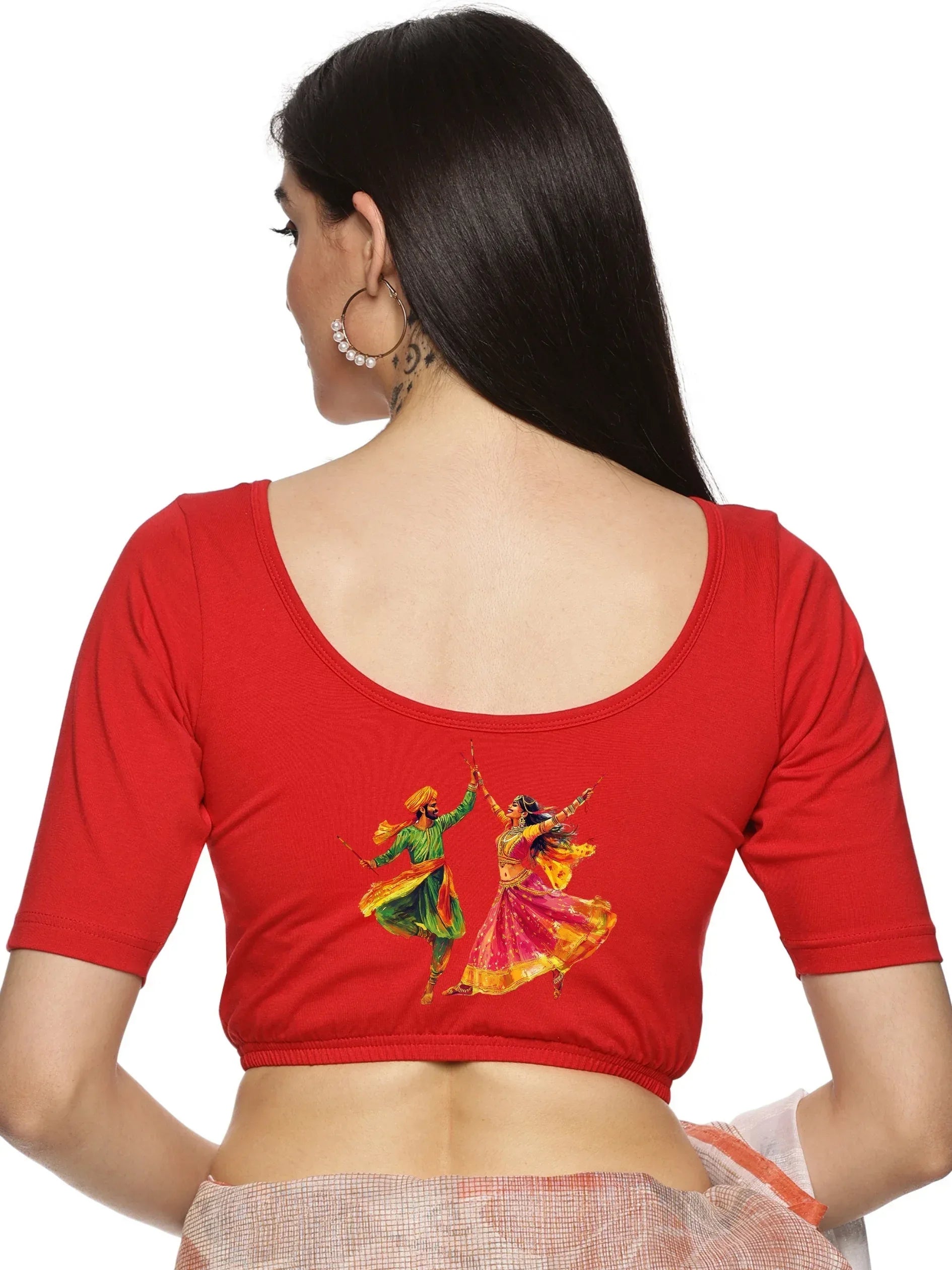 Women Back Printed Stretchable Blouse U086 - notyetbyus