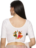 Women Back Printed Stretchable Half Sleeve Blouse U086 White