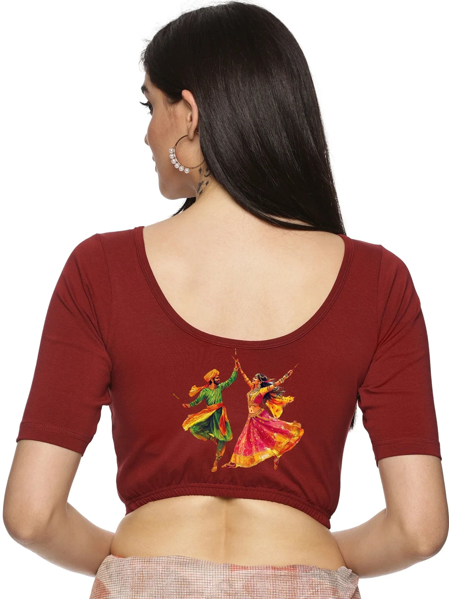 Women Back Printed Stretchable Blouse U086 - notyetbyus