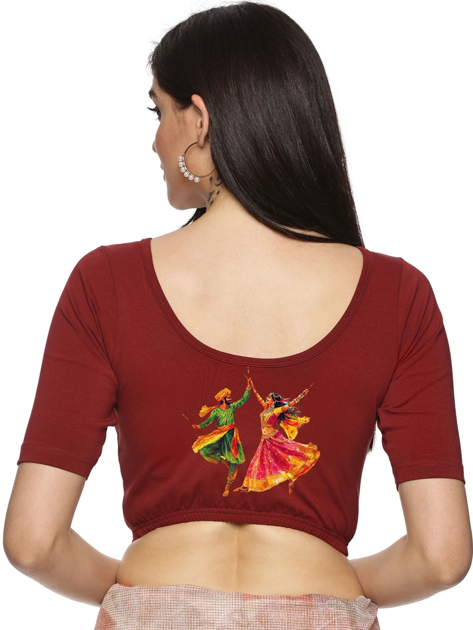 Women Back Printed Stretchable Blouse U086 - notyetbyus