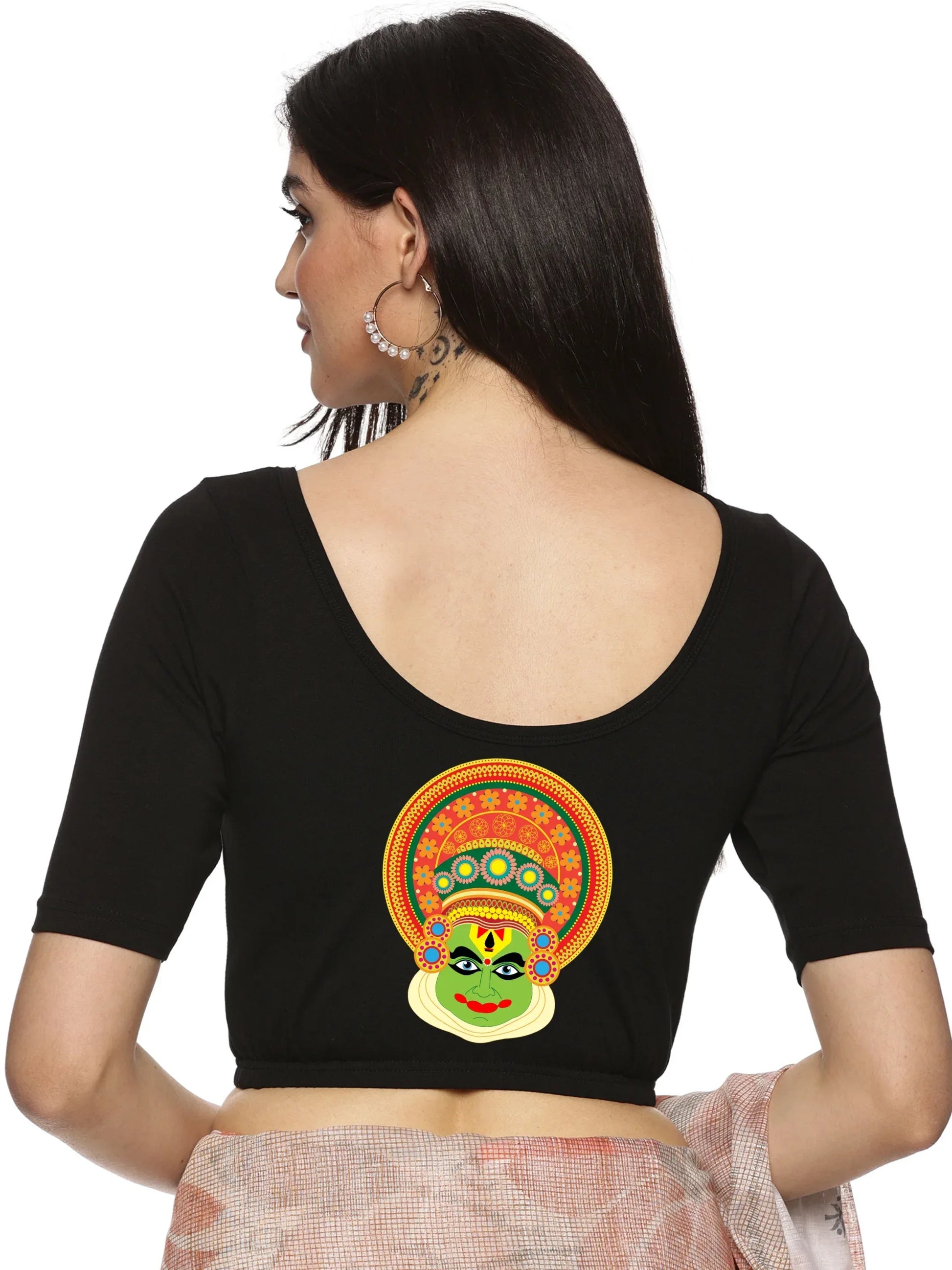 Women Back Printed Stretchable Blouse U088 - notyetbyus