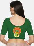 Women Back Printed Stretchable Half Sleeve Blouse U088 Bottle Green