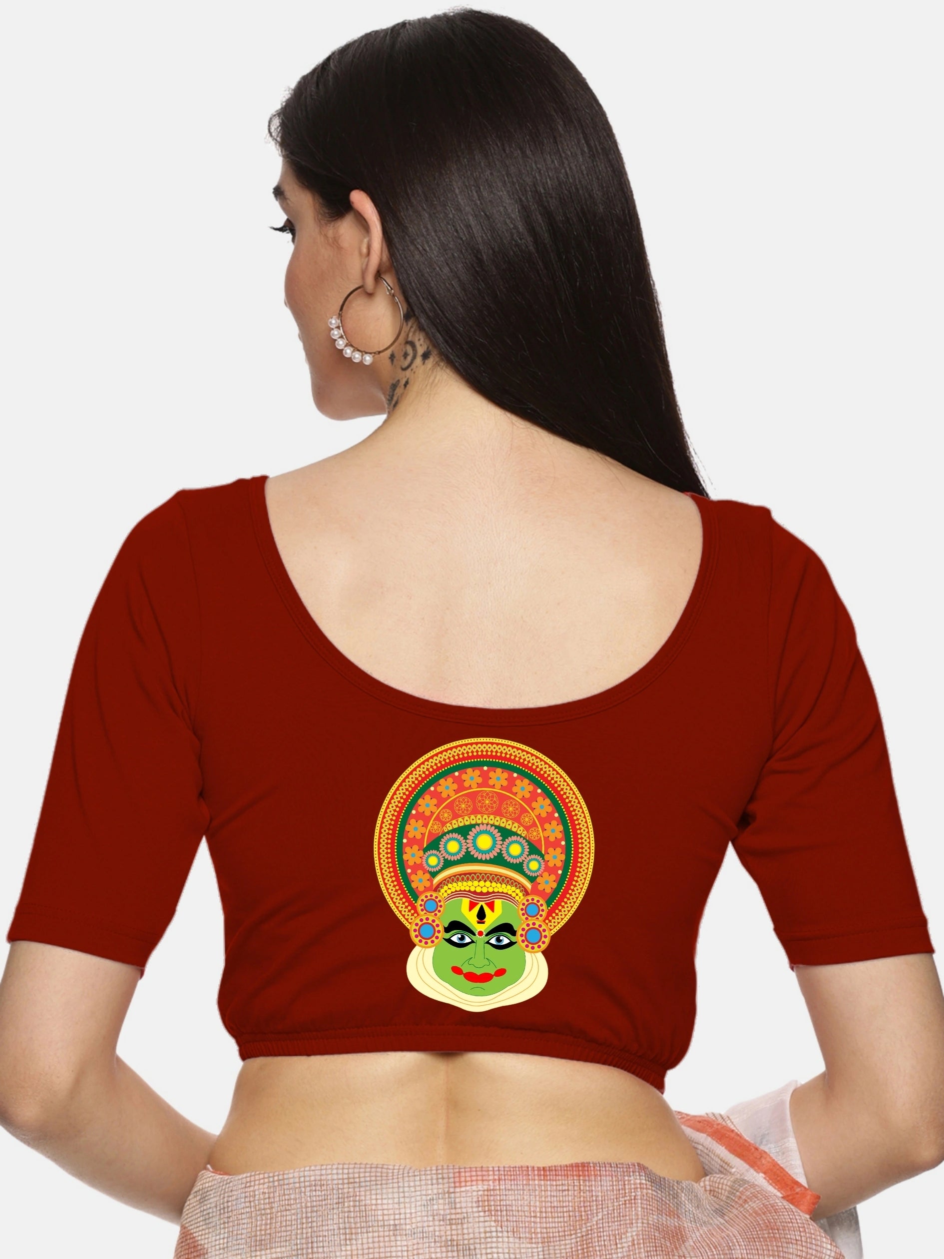 Women Back Printed Stretchable Blouse U088 - notyetbyus