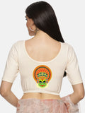 Women Back Printed Stretchable Half Sleeve Blouse U088 Cream