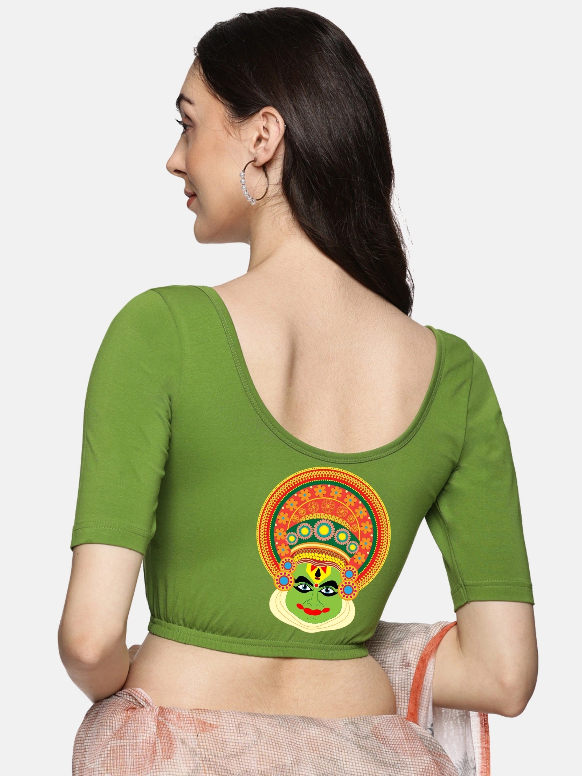 Women Back Printed Stretchable Blouse U088 - notyetbyus