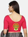 Women Back Printed Stretchable Half Sleeve Blouse U088 Pink