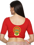 Women Back Printed Stretchable Half Sleeve Blouse U088 Red