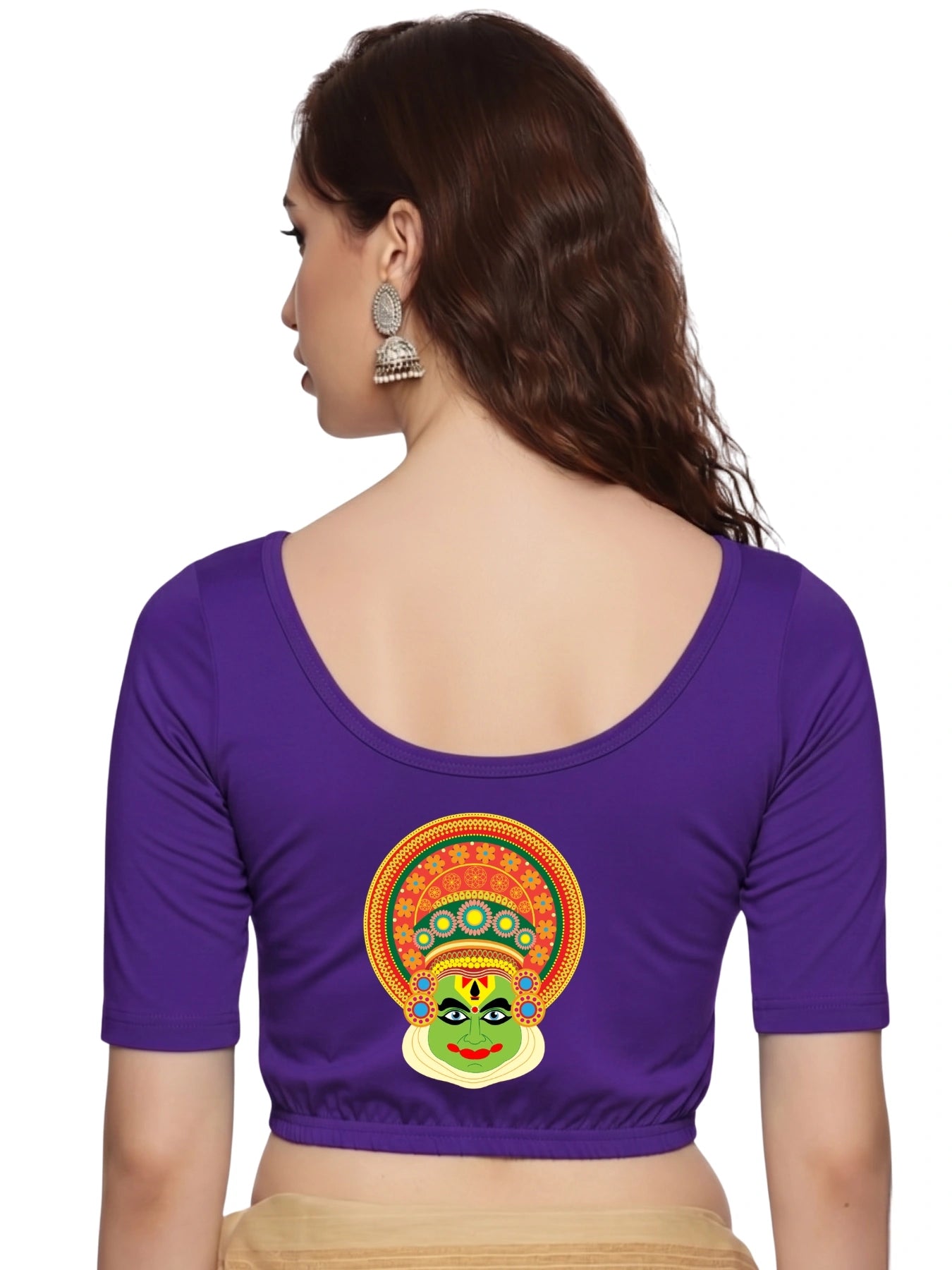 Women Back Printed Stretchable Half Sleeve Blouse U088 Purple