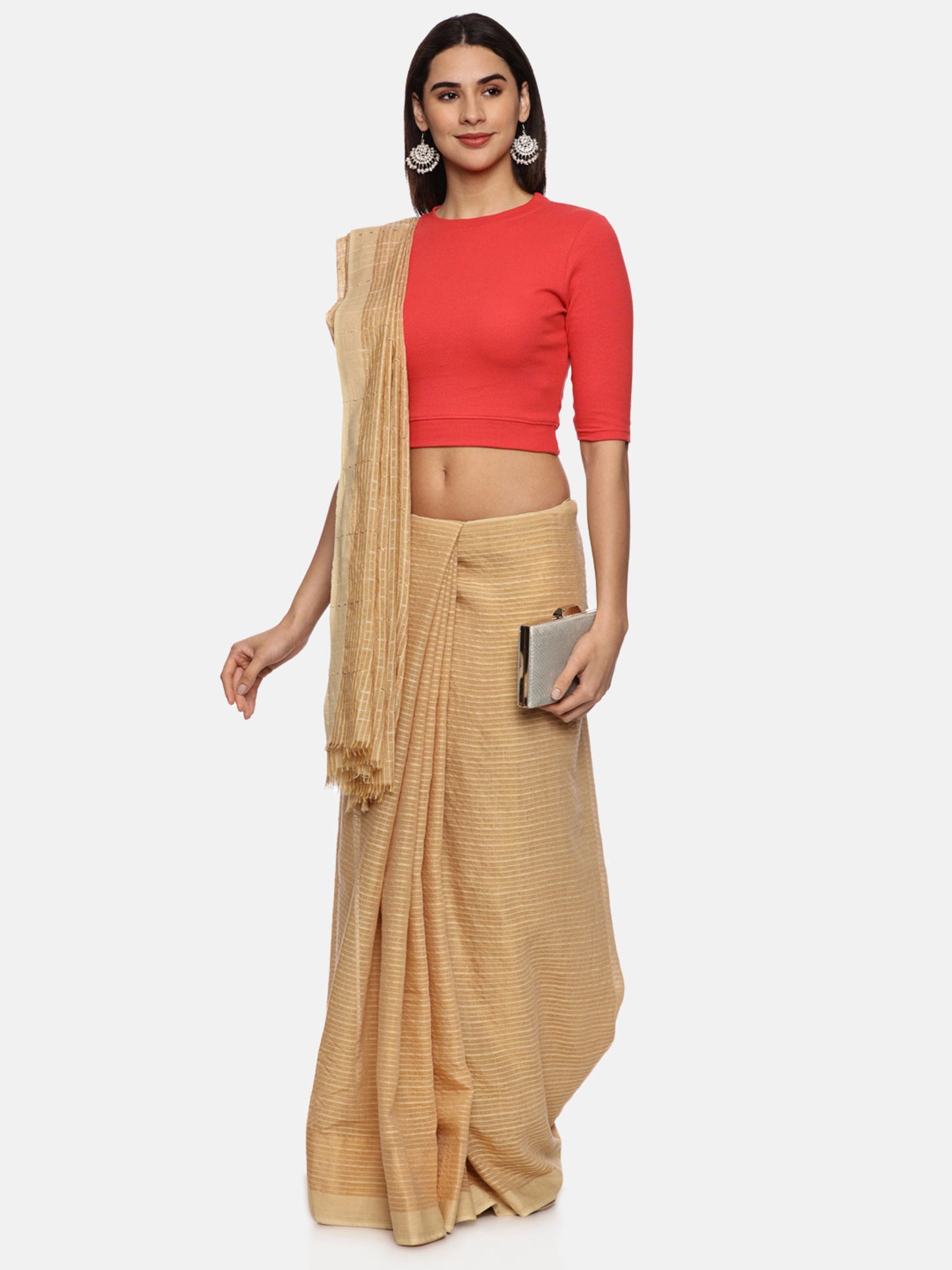 Women Plain Stretchable Elbow Sleeve RIB Blouse U0121 Coral