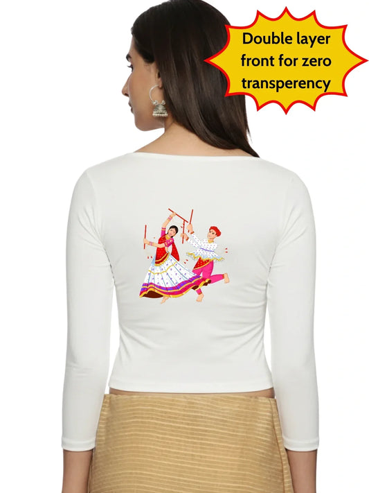 Women Three Fourth Sleeve Back Print Stretchable Blouse U0112 - notyetbyus