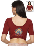 Women Back Printed Stretchable Half Sleeve Blouse  U0134 Maroon
