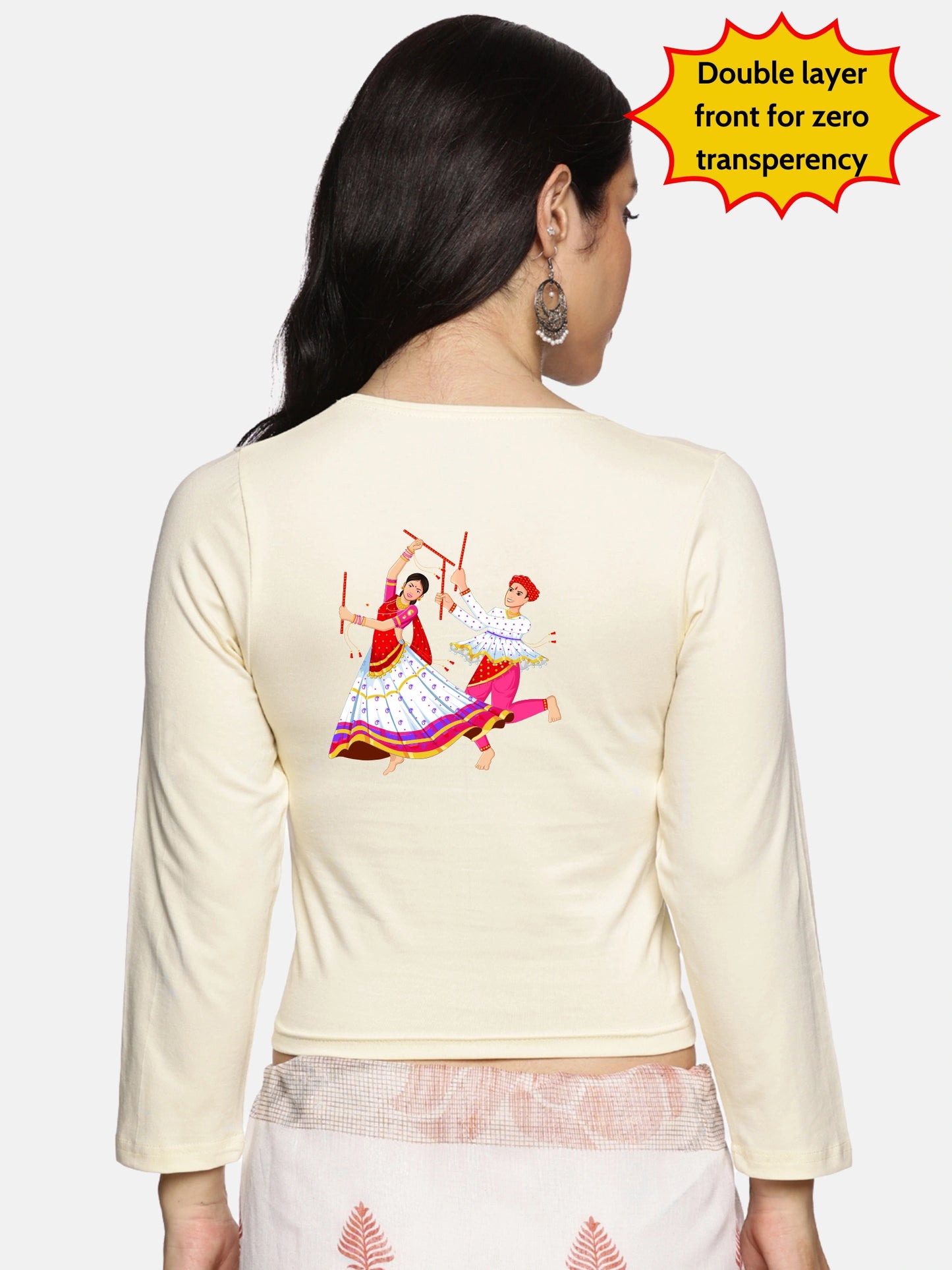 Women Three Fourth Sleeve Back Print Stretchable Blouse U0112 Cream