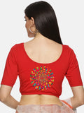 Women Back Printed Stretchable Blouse U011 Red