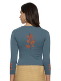 Women Three Fourth Sleeve Back Print Stretchable Blouse U0181 Elephant Grey