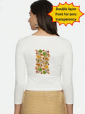 Women Three Fourth Sleeve Back Print Stretchable Blouse U0183 White