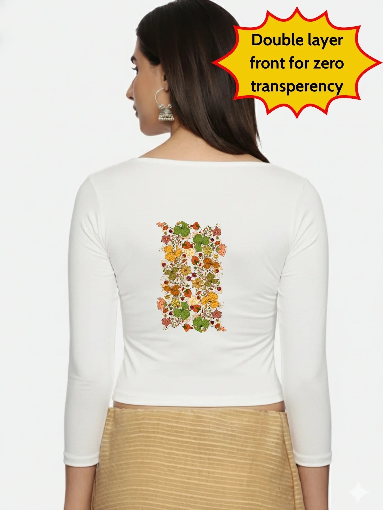 Women Three Fourth Sleeve Back Print Stretchable Blouse U0183 - notyetbyus