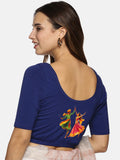Women Back Printed Stretchable Half Sleeve Blouse U073 Royal Blue