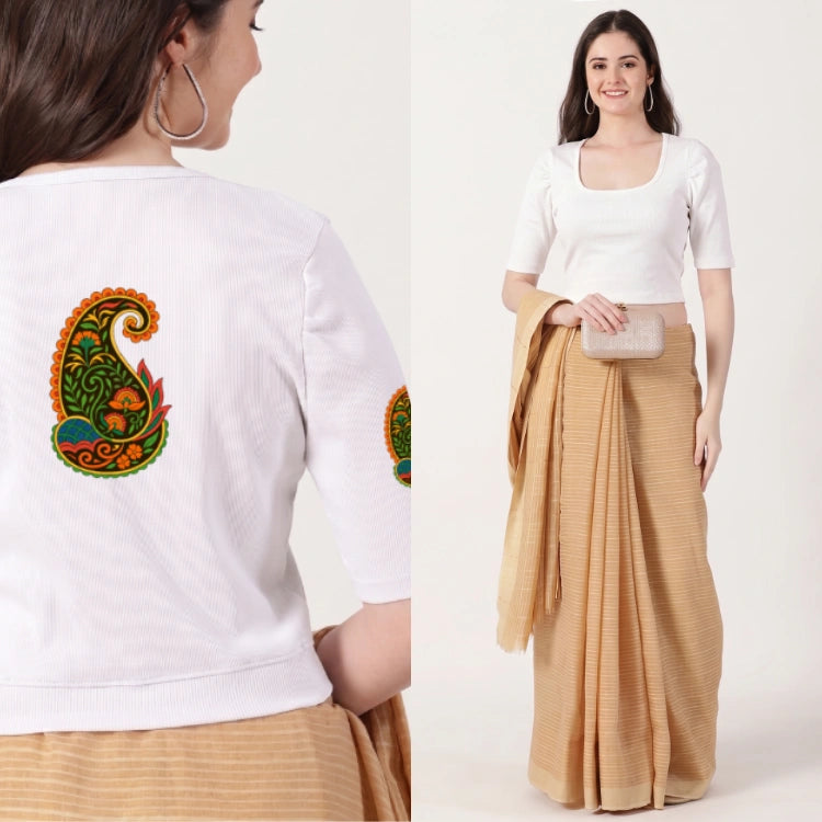 Square Neck Rib Half Sleeve Blouse