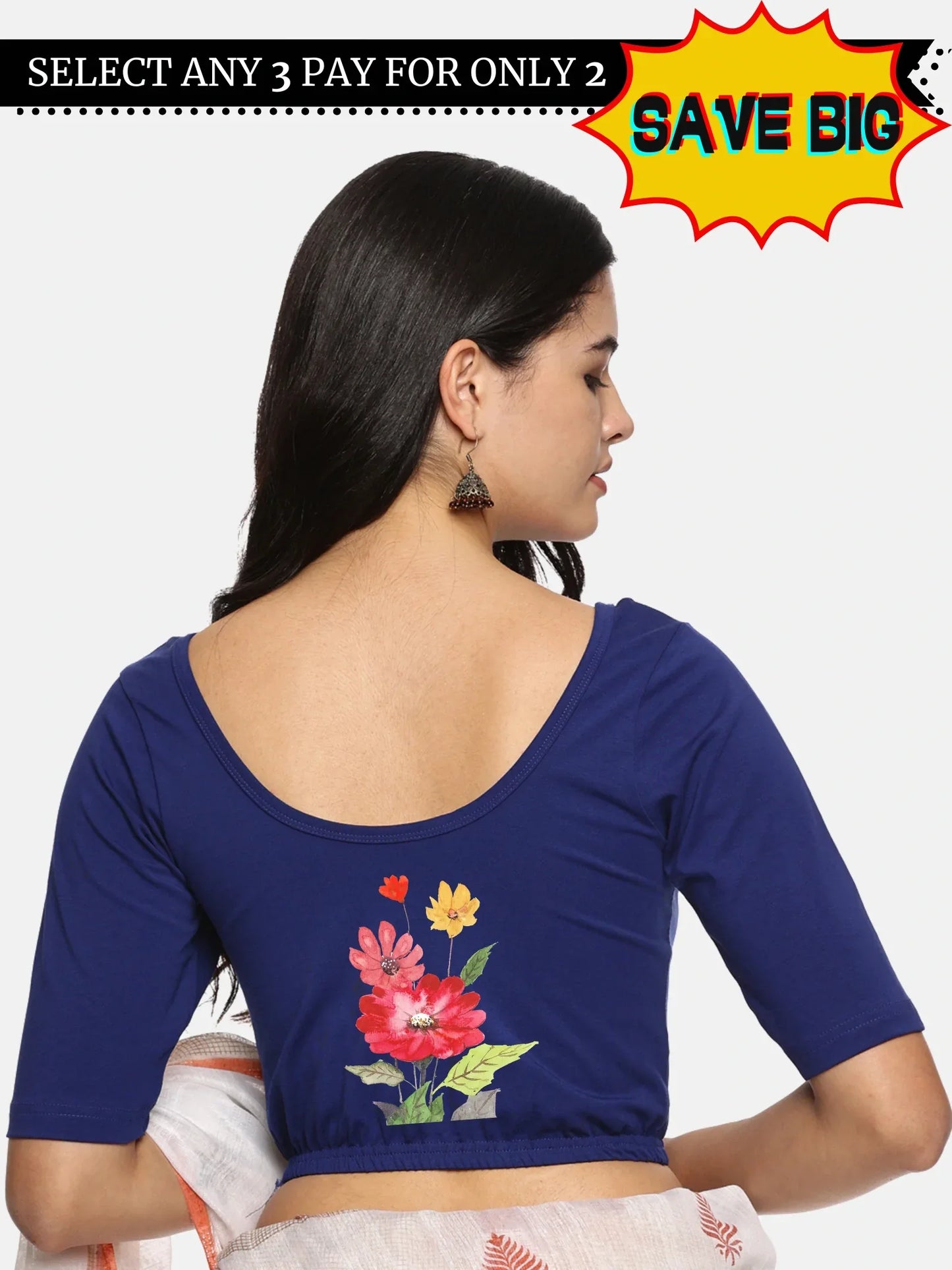 Women Back Printed Stretchable Blouse U0133 - notyetbyus