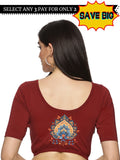 Women Back Printed Stretchable Half Sleeve Blouse  U0134 Maroon
