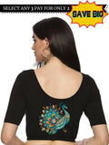 Women Back Printed Stretchable Half Sleeve Blouse U0135 Black
