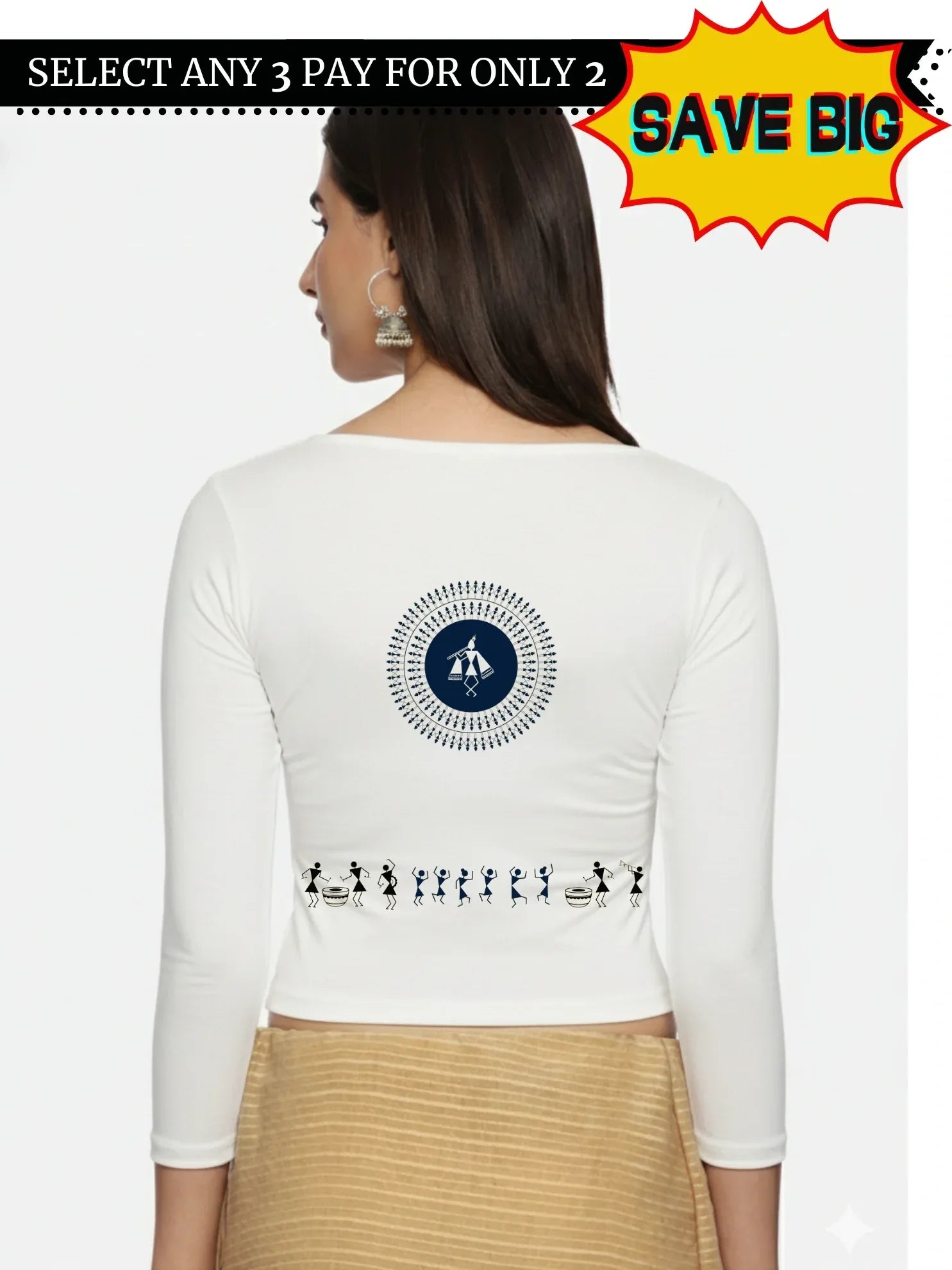 Women Three Fourth Sleeve Back Print Stretchable Blouse U0179 - notyetbyus