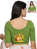 Women Back Printed Stretchable  Half Sleeve Blouse U083 Mehndi Green