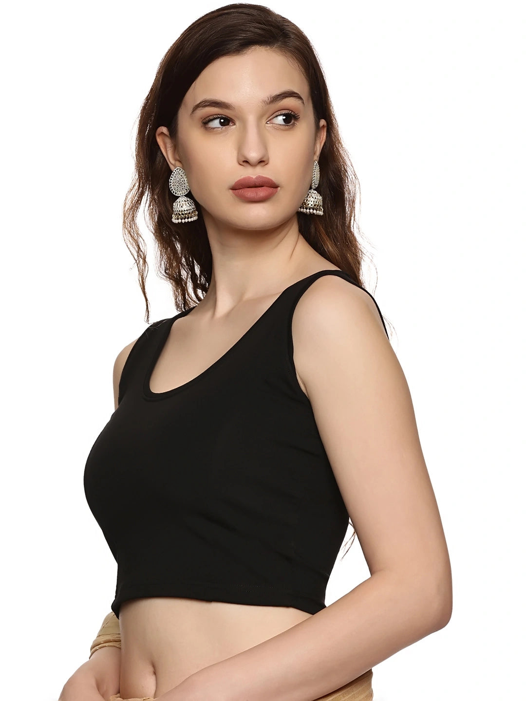 Women Sleevless Back Printed Stretchable  Blouse U0206 Black