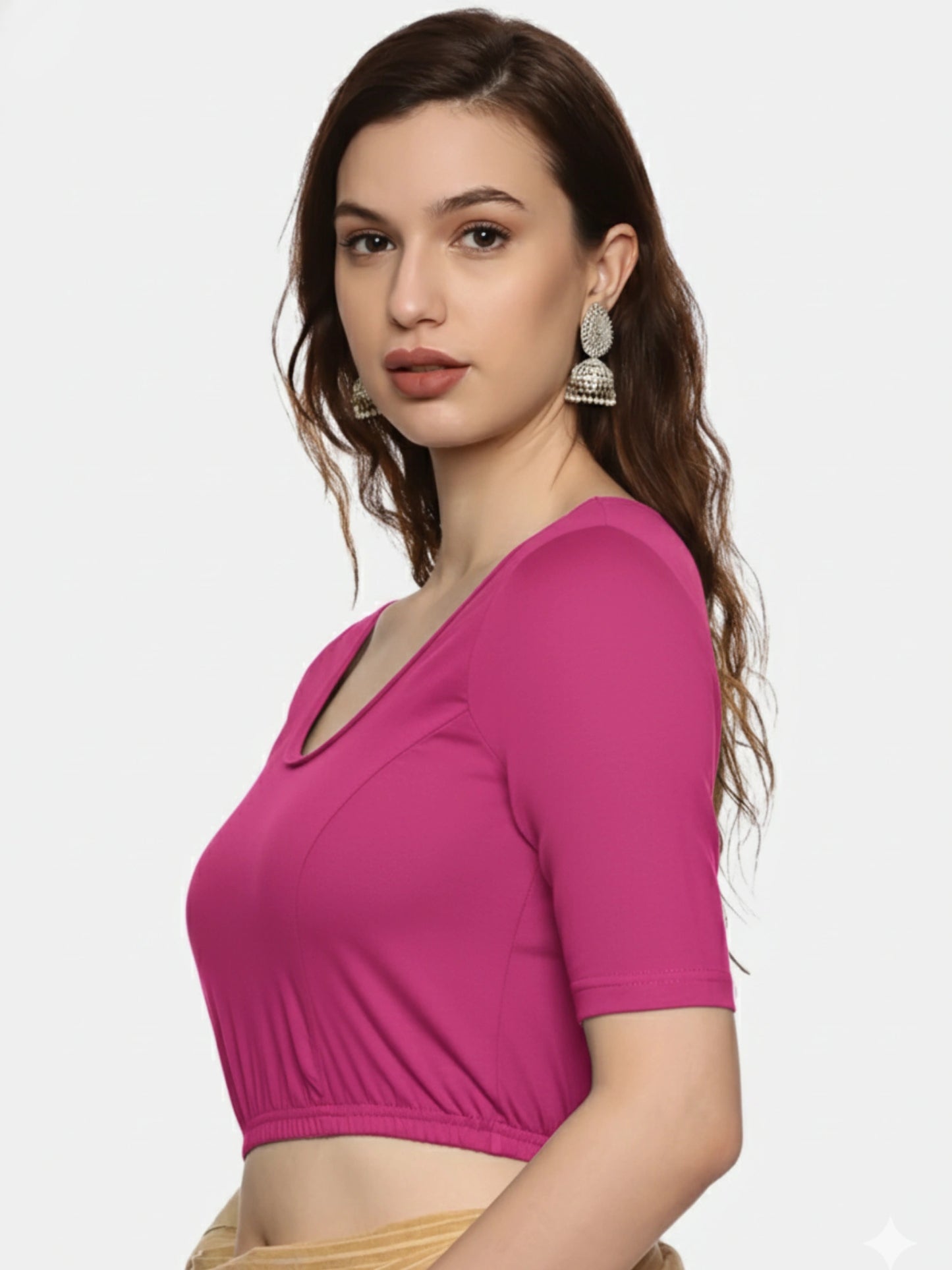 Women Plain Stretchable Half Sleeve Blouse U01A Rani Pink