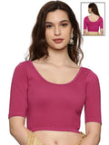 Women Plain Stretchable Half Sleeve Blouse U01A Rani Pink