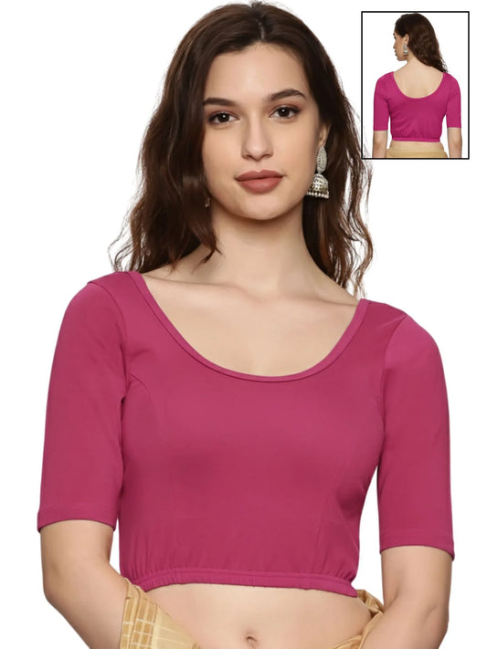 Women Plain Stretchable Half Sleeve Blouse U01A Rani Pink