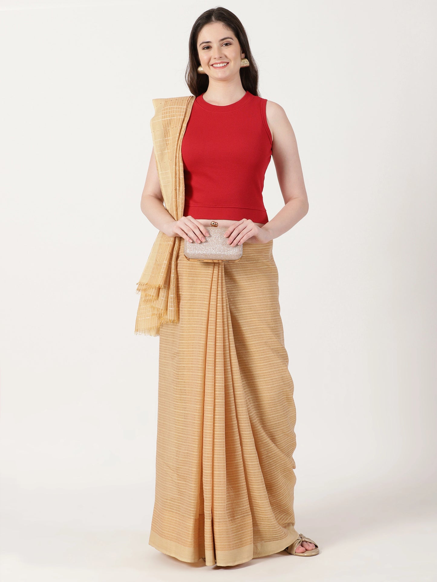 Women Back Printed Stretchable Sleeveless Close Neck RIB Blouse U0235 Red