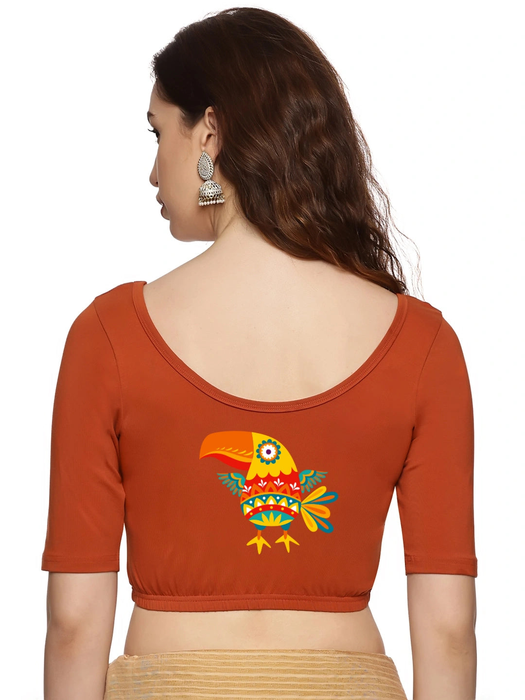Women Back Printed Stretchable Blouse U09 - notyetbyus