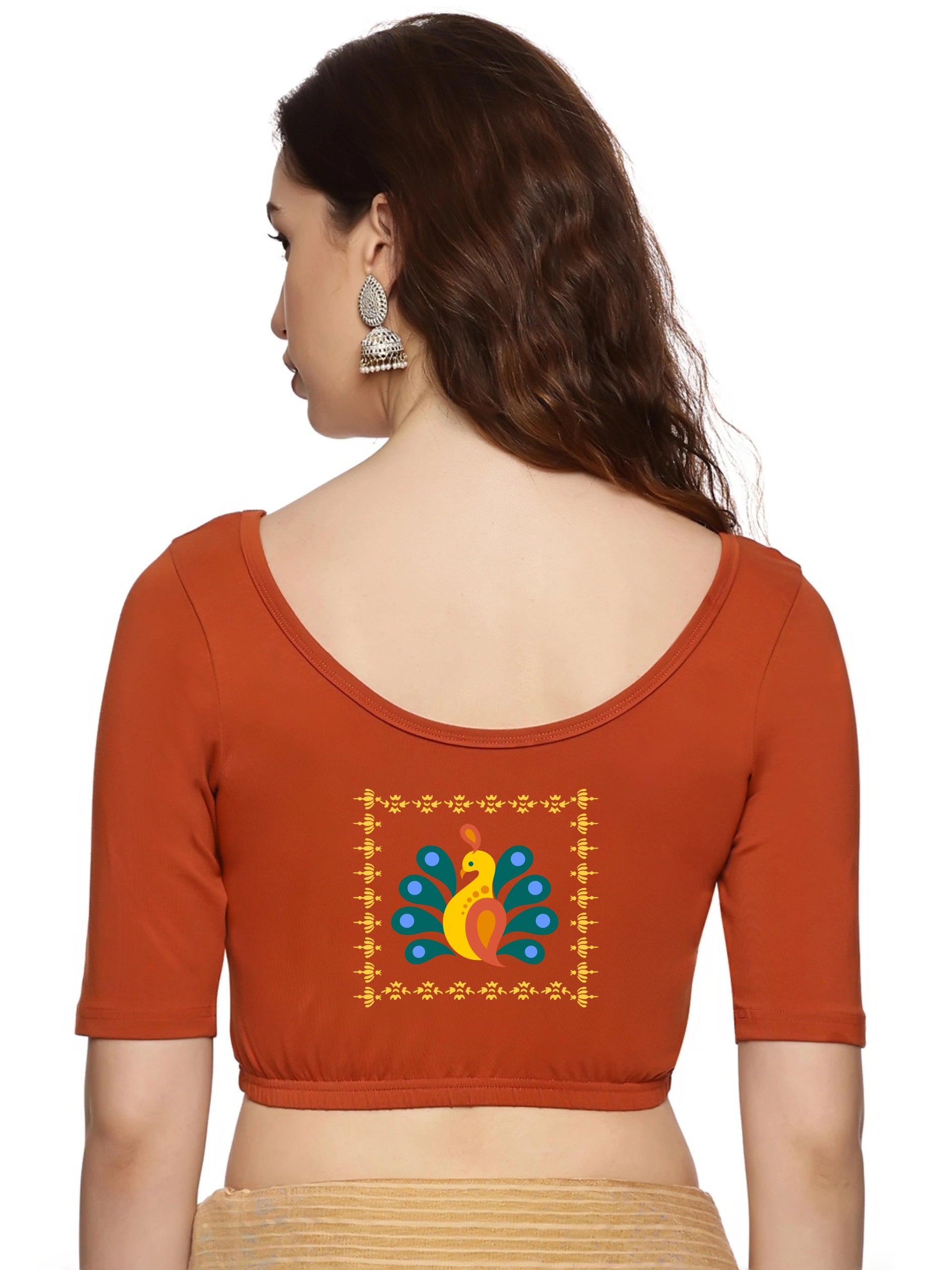 Women Back Printed Stretchable Blouse U013 - notyetbyus