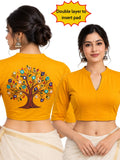 DIY Embroidery Kit with Women Mandarin Collar Back Printed Stretchable Elbow Sleeve Blouse E014 – Golden Yellow