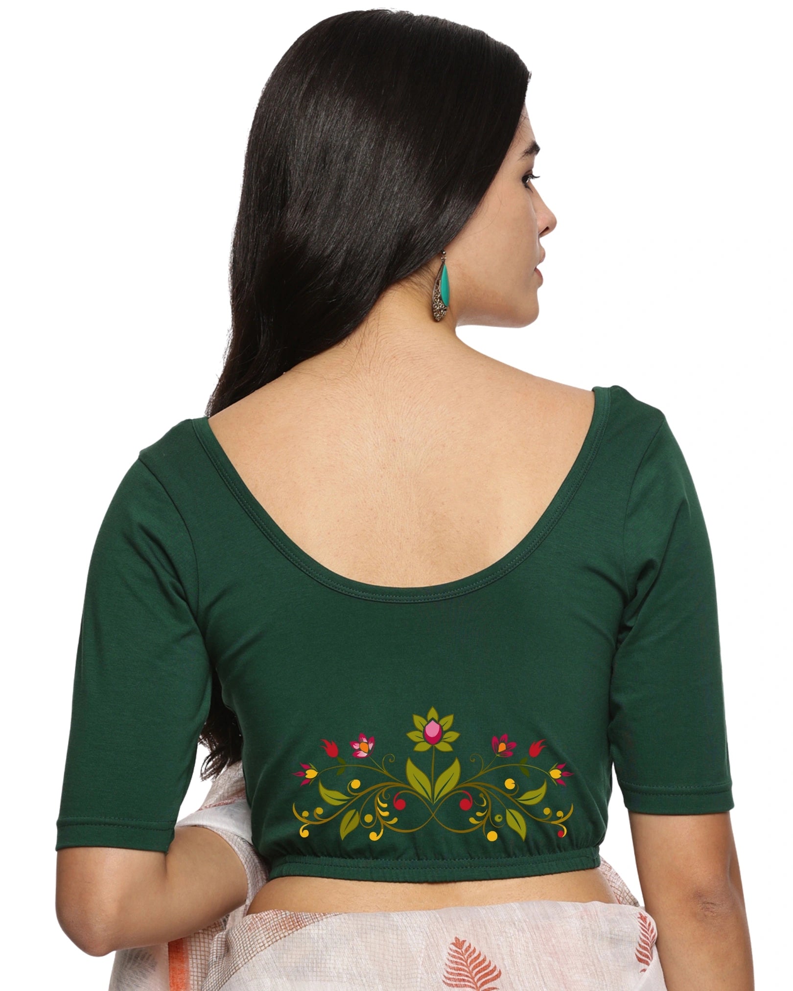 Women Back Printed Stretchable Blouse U0197