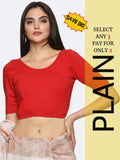 Women Plain Stretchable Half Sleeve Blouse U01A Red