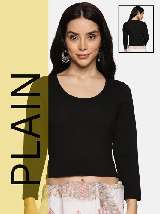Women Three Fourth Sleeve Plain Stretchable Blouse U0101 Black