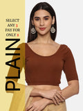 Women Plain Stretchable Half Sleeve Blouse U01A Honey Brown
