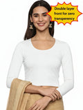 Women Three Fourth Sleeve Plain Stretchable Blouse U0101 White