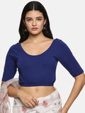 Women Plain Stretchable Half Sleeve Blouse U01A Royal Blue