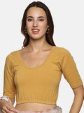 Women Plain Stretchable Half Sleeve  Blouse U01A Chikoo
