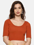 Women Plain Stretchable Half Sleeve Blouse U01A Rust